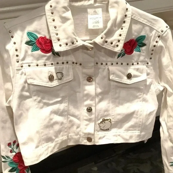 Disney White Jean Jacket with Red Floral Embroidery - Picture 5 of 8